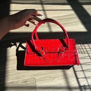Fashion Nova Red Shoulder Bag with Crocodile Texture
